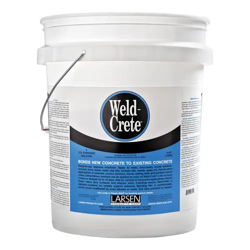 Weld-Crete Bonding Agent, Liquid, Low to Slight Acetic, Blue, 5 gal Pail Weld-Crete Bonding Agent, Liquid, Low to Slight Acetic, Blue, 5 gal Pail