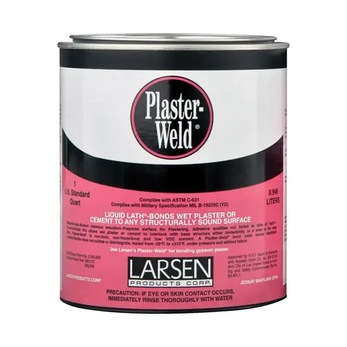 Plaster-Weld Bonding Agent, Liquid, Low to Slight Acetic, Pink, 1 qt Pail Plaster-Weld Bonding Agent, Liquid, Low to Slight Acetic, Pink, 1 qt Pail