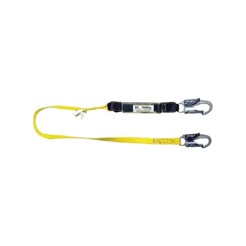 External Shock Lanyard, 130 to 310 lb, 6 ft L Line, Nylon/Polyester Line, 1-Leg, Snap Yellow