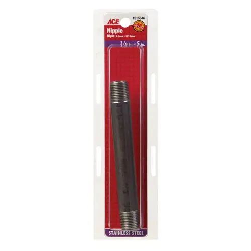 Nipple 3/8" MPT Stainless Steel 5" L Nipple 3/8" MPT Stainless Steel 5" L