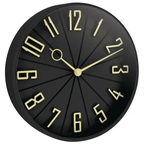 Wall Clock 12" L X 12" W Indoor Modern Analog Glass/Plastic Black Black Wall Clock 12" L X 12" W Indoor Modern Analog Glass/Plastic Black Black