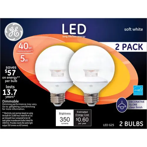 LED Bulb CA11 G25 Soft White 40 W Clea - 2 per pack x4 packs LED Bulb CA11 G25 Soft White 40 W Clea - 2 per pack x4 packs