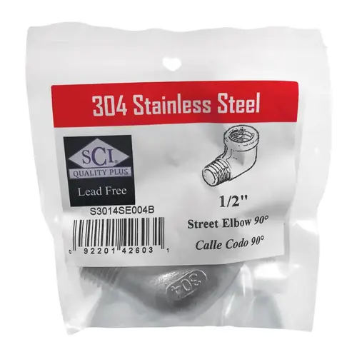 90 Degree Street Elbow 1/2" FPT T X 1/2" D FPT Stainless Steel