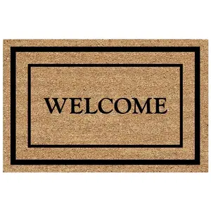 DeCoir 77FLCWD830 Entrance Mat 18 L X 30 W Tan/Black Classic Welcome Border Outdoor Nonslip Tan/Black