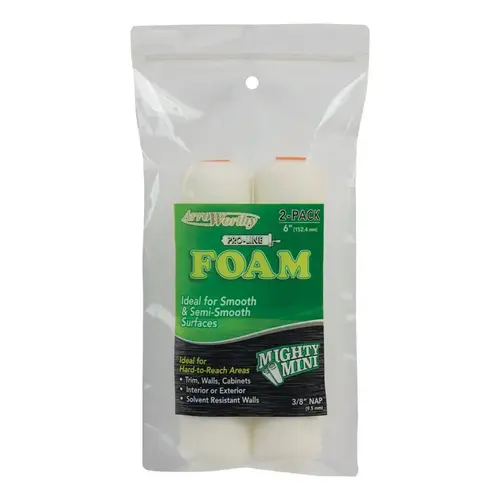 Paint Roller Cover ProLine Foam 6.5" W X 3/8" Mini Whit - 2 per pack x12 packs Paint Roller Cover ProLine Foam 6.5" W X 3/8" Mini Whit - 2 per pack x12 packs