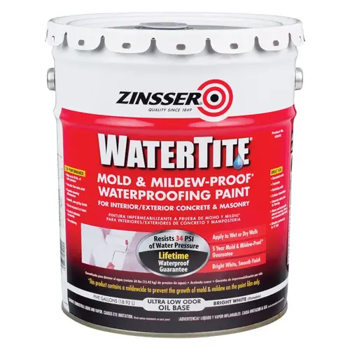 Waterproofing Paint WaterTite Solid Bright White Oil-Based Acrylic 5 gal Bright White Waterproofing Paint WaterTite Solid Bright White Oil-Based Acrylic 5 gal Bright White