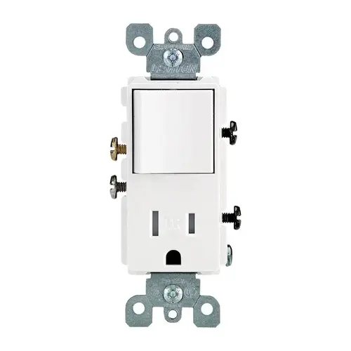 Combination Switch/Outlet Decora 15 amps 125 V White 5-15 R White Combination Switch/Outlet Decora 15 amps 125 V White 5-15 R White