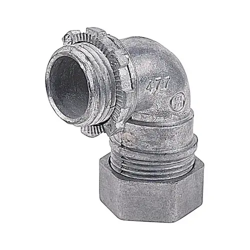 90 Degree Compression Connector 1/2" D Die-Cast Zinc For EMT