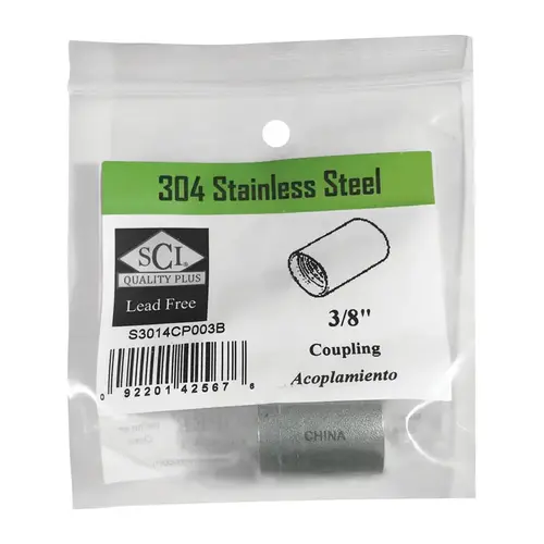Coupling 3/8" FPT T X 3/8" D FPT Stainless Steel Coupling 3/8" FPT T X 3/8" D FPT Stainless Steel