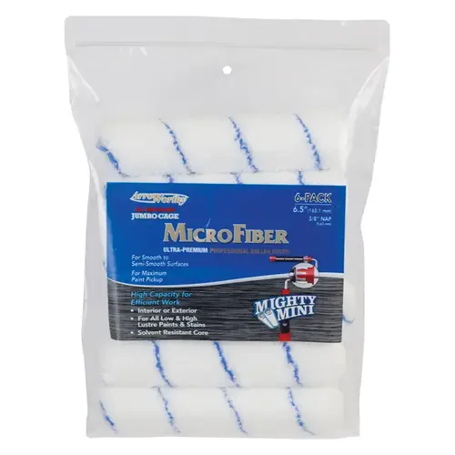Paint Roller Cover Barracuda Microfiber 6.5" W X 3/8" Jumbo Blue/White Paint Roller Cover Barracuda Microfiber 6.5" W X 3/8" Jumbo Blue/White
