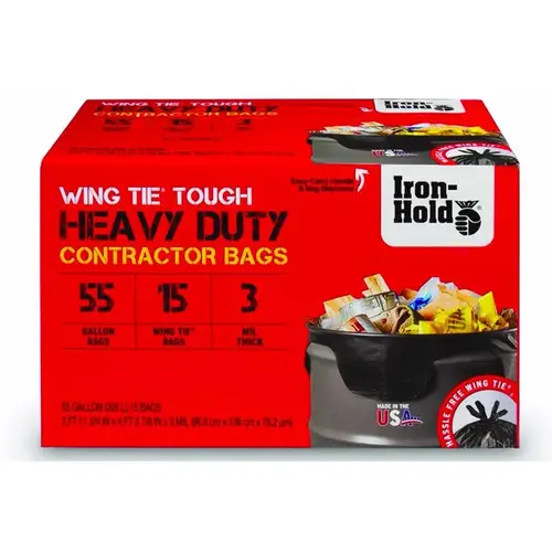 Contractor Bags 55 gal Wing Ties 15 pk 3 mil Black Contractor Bags 55 gal Wing Ties 15 pk 3 mil Black