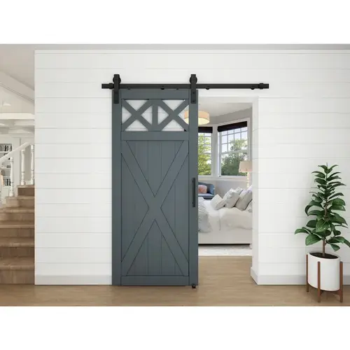 927 72" Designer Interior Barn Door Kit with Soft Close - Matte Black 927 72" Designer Interior Barn Door Kit with Soft Close - Matte Black