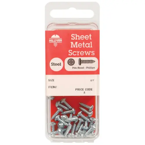 Sheet Metal Screws No. 4 X 3/8" L Phillips Pan Head Zinc-Plated Sheet Metal Screws No. 4 X 3/8" L Phillips Pan Head Zinc-Plated