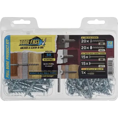Full Bore Product Kit 3/16" D X Assorted in. L Steel Pan/Wafer Head Silver Full Bore Product Kit 3/16" D X Assorted in. L Steel Pan/Wafer Head Silver