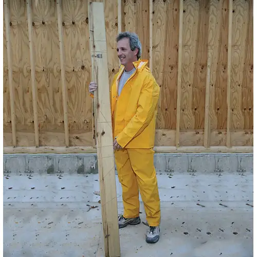 Three Piece Rain Suit Yellow PVC-Coated Rayon X-Large Yellow Three Piece Rain Suit Yellow PVC-Coated Rayon X-Large Yellow
