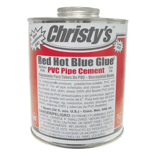 Cement Christy's Red Hot Blue Glue Blue For PVC 32 oz Blue Cement Christy's Red Hot Blue Glue Blue For PVC 32 oz Blue