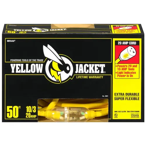 Extension Cord Yellow Jacket Outdoor 50 ft. L Yellow 10/3 SJTW Yellow - pack of 2 Extension Cord Yellow Jacket Outdoor 50 ft. L Yellow 10/3 SJTW Yellow - pack of 2