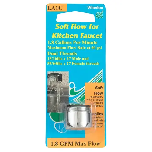 Faucet Aerator Laminar Flow Dual Thread 15/16"- 27M x 55/64"-27F Chrome Plated Chrome Plated