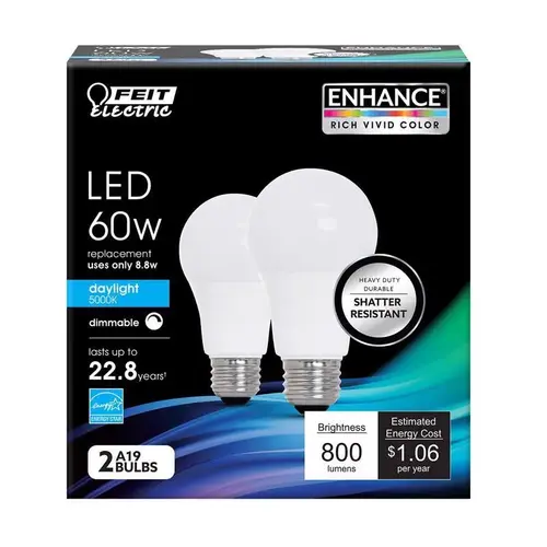LED Bulb Enhance A19 E26 (Medium) Daylight 60 W Frosted Pair LED Bulb Enhance A19 E26 (Medium) Daylight 60 W Frosted Pair