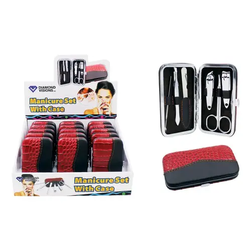 Manicure Set In Case Faux Leather/Stainless Steel Brown/Red Manicure Set In Case Faux Leather/Stainless Steel Brown/Red