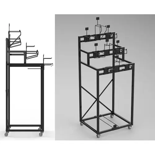 Tool Display Rack 61" H X 24" W X 21" L Black Striking Rolling Steel Black Tool Display Rack 61" H X 24" W X 21" L Black Striking Rolling Steel Black