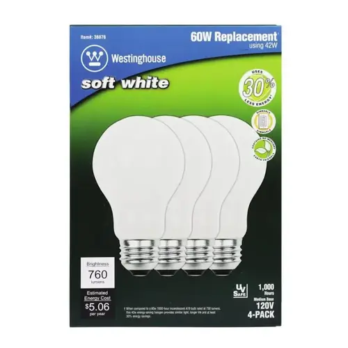 Halogen Bulb 42 W A19 A-Line 760 lm Soft White - pack of 6 Halogen Bulb 42 W A19 A-Line 760 lm Soft White - pack of 6