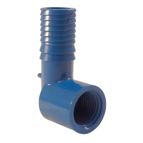 Elbow Blue Twister 1/2" Insert in to X 3/4" D FPT Acetal Elbow Blue Twister 1/2" Insert in to X 3/4" D FPT Acetal