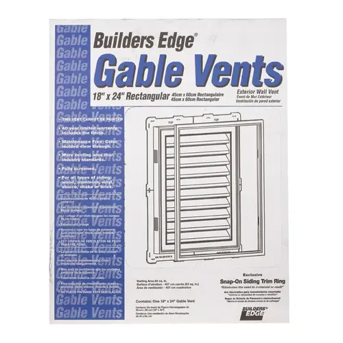 Gable Vent 18" W X 24" L White Plastic White