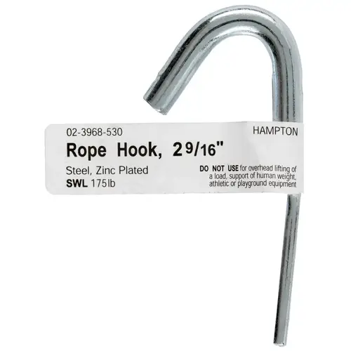 Rope Binding Hook Small Zinc-Plated Silver Steel 2.5625" L 175 lb Zinc-Plated Rope Binding Hook Small Zinc-Plated Silver Steel 2.5625" L 175 lb Zinc-Plated