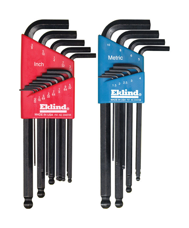 Eklind Tool 13222 Ball-Hex-L  Key Set, 22 per set, Hex Ball Tip, Inch/Metric, Black Oxide