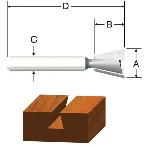 Router Bit 1/2" D X 1/2" R X 1-3/4" L Carbide Tipped Dovetail Router Bit 1/2" D X 1/2" R X 1-3/4" L Carbide Tipped Dovetail