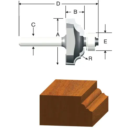Router Bit 1-3/8" D X 3/16" R X 2-1/4" L Carbide Tipped 2-Flute Classical Router Bit 1-3/8" D X 3/16" R X 2-1/4" L Carbide Tipped 2-Flute Classical