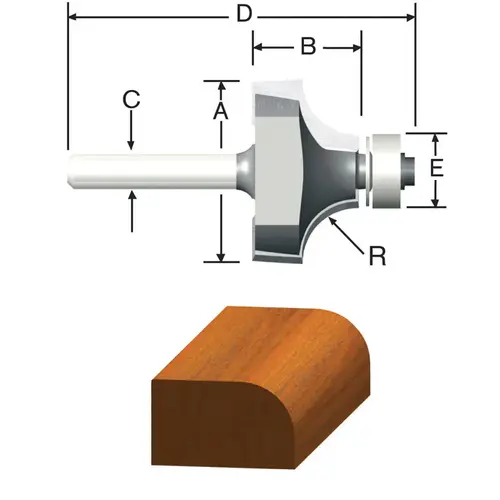 Router Bit 1-3/4" D X 5/8" X 2-5/8" L Carbide Tipped Round Over Router Bit 1-3/4" D X 5/8" X 2-5/8" L Carbide Tipped Round Over