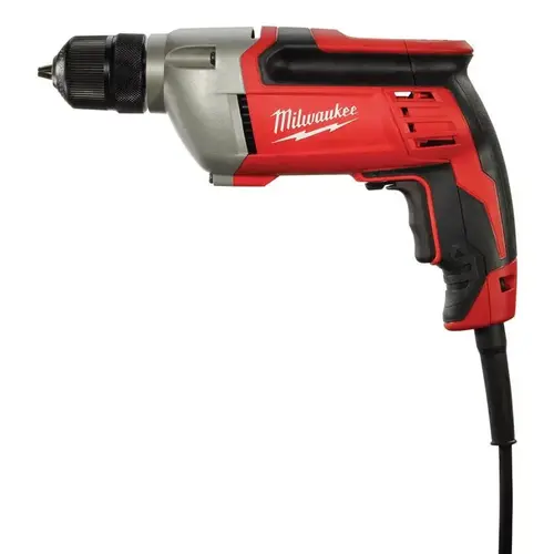 Electric Drill, 8 A, 3/8 in Chuck, Keyless Chuck, 8 ft L Cord, Includes: (1) Soft-Grip Handle Red Electric Drill, 8 A, 3/8 in Chuck, Keyless Chuck, 8 ft L Cord, Includes: (1) Soft-Grip Handle Red