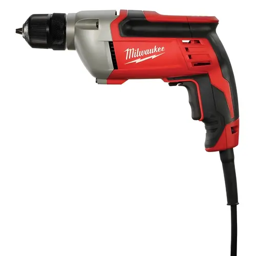 Electric Drill, 8 A, 3/8 in Chuck, Keyless Chuck, 8 ft L Cord, Includes: (1) Soft-Grip Handle Red