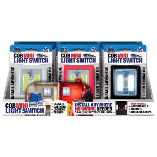 Light Switch COB Mini Manual Battery Powered LED Assorted - pack of 12 Light Switch COB Mini Manual Battery Powered LED Assorted - pack of 12