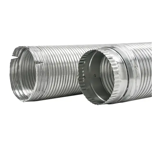 E-Z-Fasten Flexible Dryer Vent Pipe Male Snap-Lock, 5 ft L, Aluminum Silver