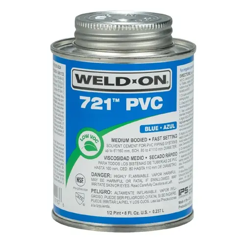 Solvent Cement 721 Blue For PVC 8 oz Blue Solvent Cement 721 Blue For PVC 8 oz Blue