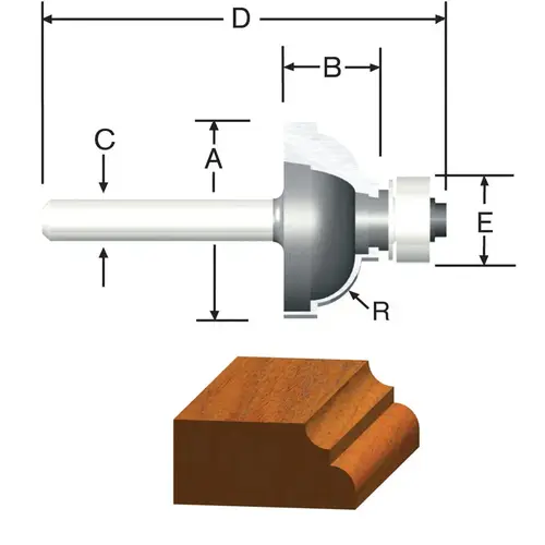 Router Bit 1-3/8" D X 3/8" X 2-5/16" L Carbide Tipped Cove & Fillet Router Bit 1-3/8" D X 3/8" X 2-5/16" L Carbide Tipped Cove & Fillet