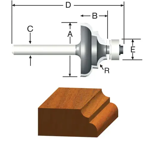 Router Bit 1" D X 1/8" R X 2-1/8" L Carbide Tipped Cove & Bead Router Bit 1" D X 1/8" R X 2-1/8" L Carbide Tipped Cove & Bead