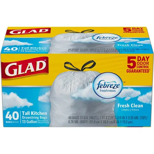 Febreze 13 Gal. Fresh Scent Tall Kitchen White Trash Bag (40-Count) Febreze 13 Gal. Fresh Scent Tall Kitchen White Trash Bag (40-Count)