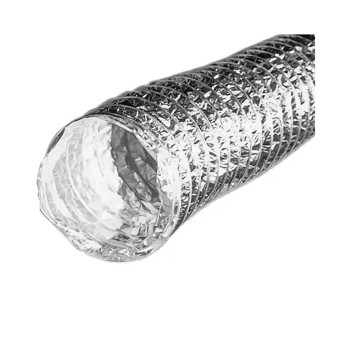 Foil Duct, 8 ft L, Class 1 Pressure Class, Aluminum/Polyester Silver