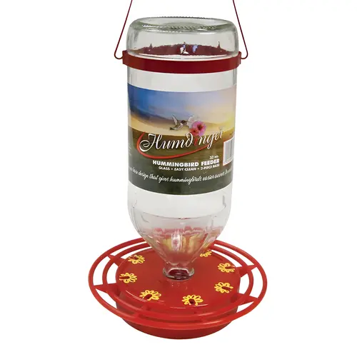 Nectar Feeder Hummingbird 32 oz Glass Bottle 8 ports Red