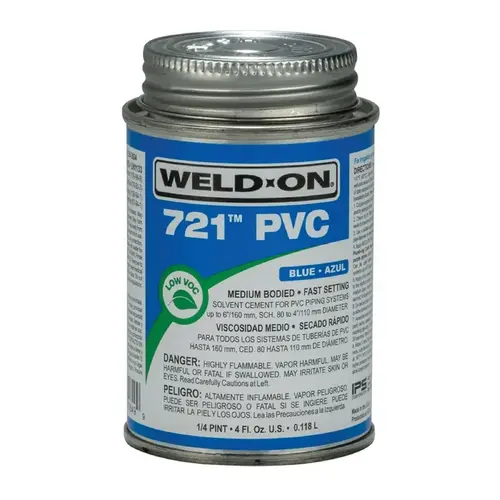 Solvent Cement 721 Blue For PVC 4 oz Blue Solvent Cement 721 Blue For PVC 4 oz Blue