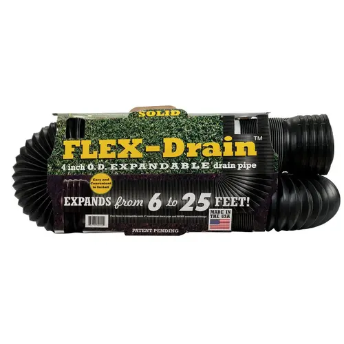 Flexible Expandable Drain Pipe, Solid Black Polyethylene, 4 In. x 25 Ft. Flexible Expandable Drain Pipe, Solid Black Polyethylene, 4 In. x 25 Ft.