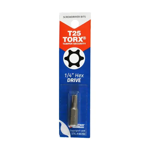 T25 Tamperproof Torx Security 1 In. 1/4 In. Hex Screwdriver Bit T25 Tamperproof Torx Security 1 In. 1/4 In. Hex Screwdriver Bit