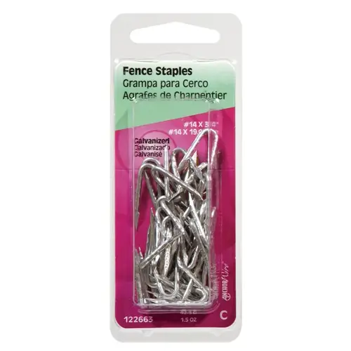 Fence Staples 3/4" W X 3/4" L Galvanized Steel 14 Ga. 1.25 oz Galvanized Fence Staples 3/4" W X 3/4" L Galvanized Steel 14 Ga. 1.25 oz Galvanized