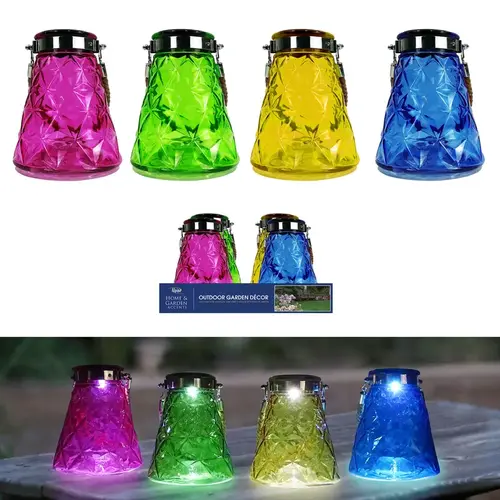 Solar Hanging Lantern 7" Glass Solar Textured Wasp Trap with LED Lights Assorted Assorted - pack of 8 Solar Hanging Lantern 7" Glass Solar Textured Wasp Trap with LED Lights Assorted Assorted - pack of 8