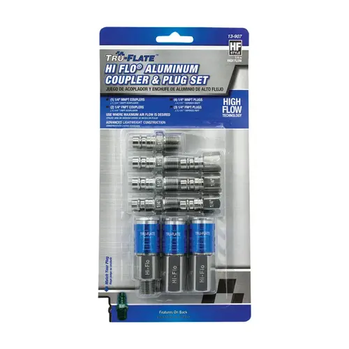 Air Coupler and Plug Set HI FLO Aluminum 1/4" Female Air Coupler and Plug Set HI FLO Aluminum 1/4" Female