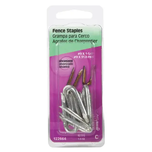 Fence Staples 1/4" W X 1-1/4" L Galvanized Steel 9 Ga. 1-1/2 oz Galvanized - pack of 6 Fence Staples 1/4" W X 1-1/4" L Galvanized Steel 9 Ga. 1-1/2 oz Galvanized - pack of 6